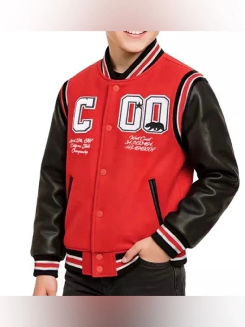 Source Unknown Red and Black Kids Varsity Letterman Jacket